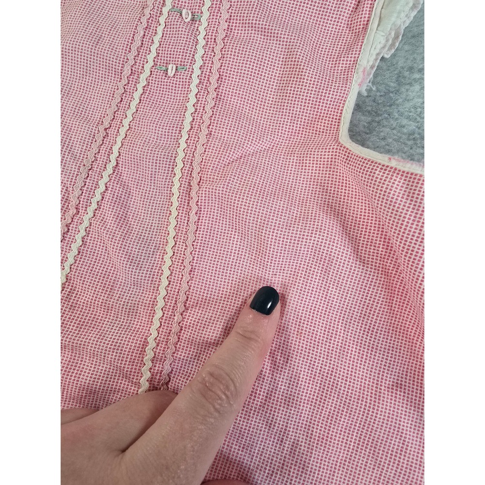Vintage 60s Gingham Ruffle Pinafore Dress Baby Handmade Embroidered 0-6m - Picture 7 of 13